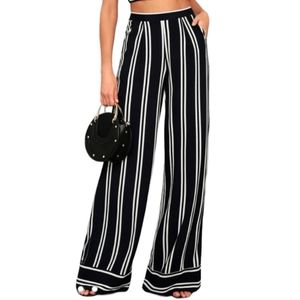 LULUS Coastal Living Chic Navy Blue and White Striped Wide Leg Pants Size S